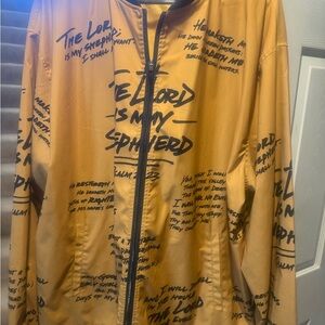 3:16 Collection Unisex Mustard Yellow Script Print Zip Front Jacket Psalms 23
